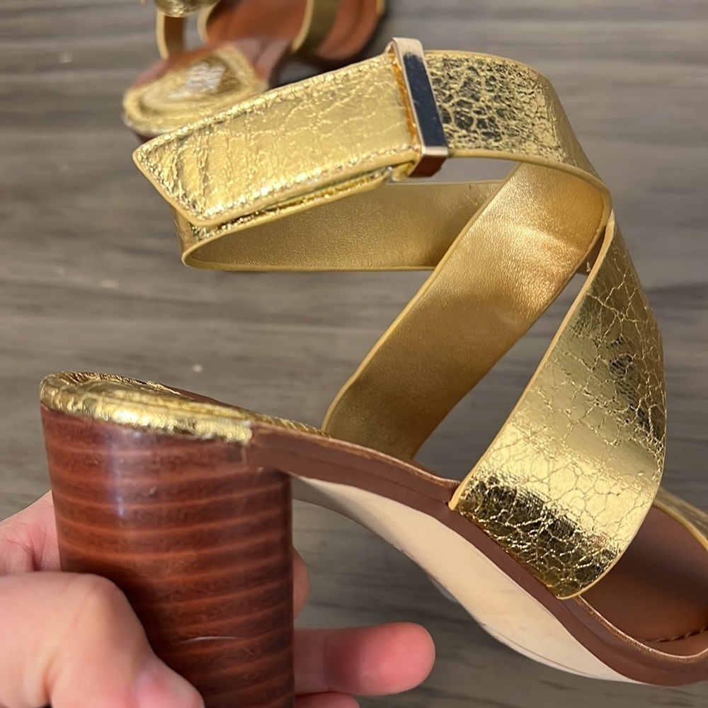 FRANCO SARTO GOLD STRAPPY CHUNKY HEELS 6 - Picture 7 of 16